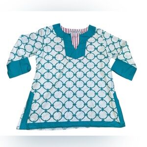 Gretchen Scott Teal and White Tunic
